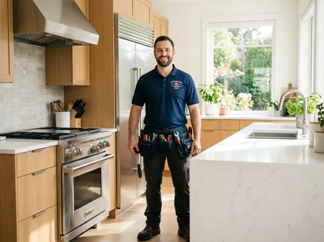 Appliance Repair Hero technician in a Burlington, MI kitchen after an appliance repair
